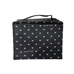 Mary Kay Roll-Up Travel Cosmetic Bag Black Pink Heart Print Hanging Organizer